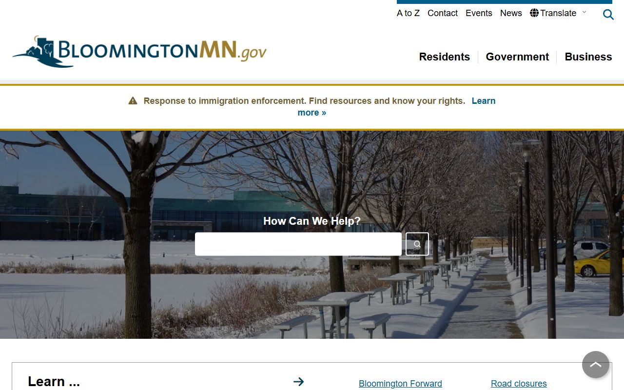 Bloomington city website with police and jail roster resources