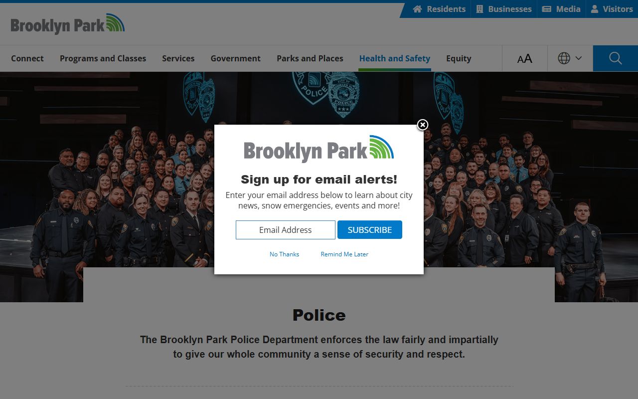 Brooklyn Park Police Department website for jail roster lookups