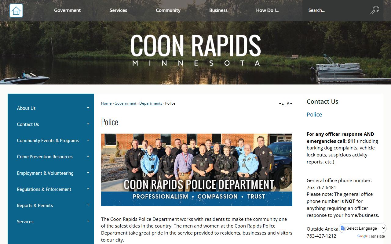 Coon Rapids Police Department website for jail roster searches
