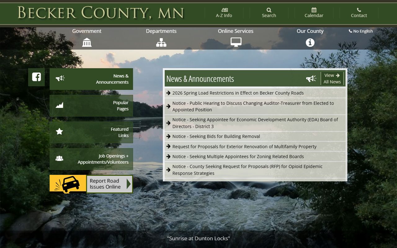 Becker County website showing sheriff and jail roster information