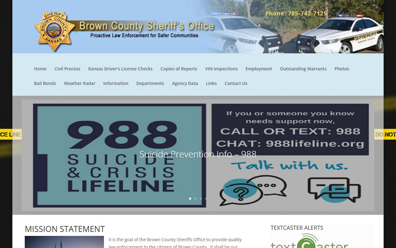 Brown County Sheriff's Office website with jail roster and operations details