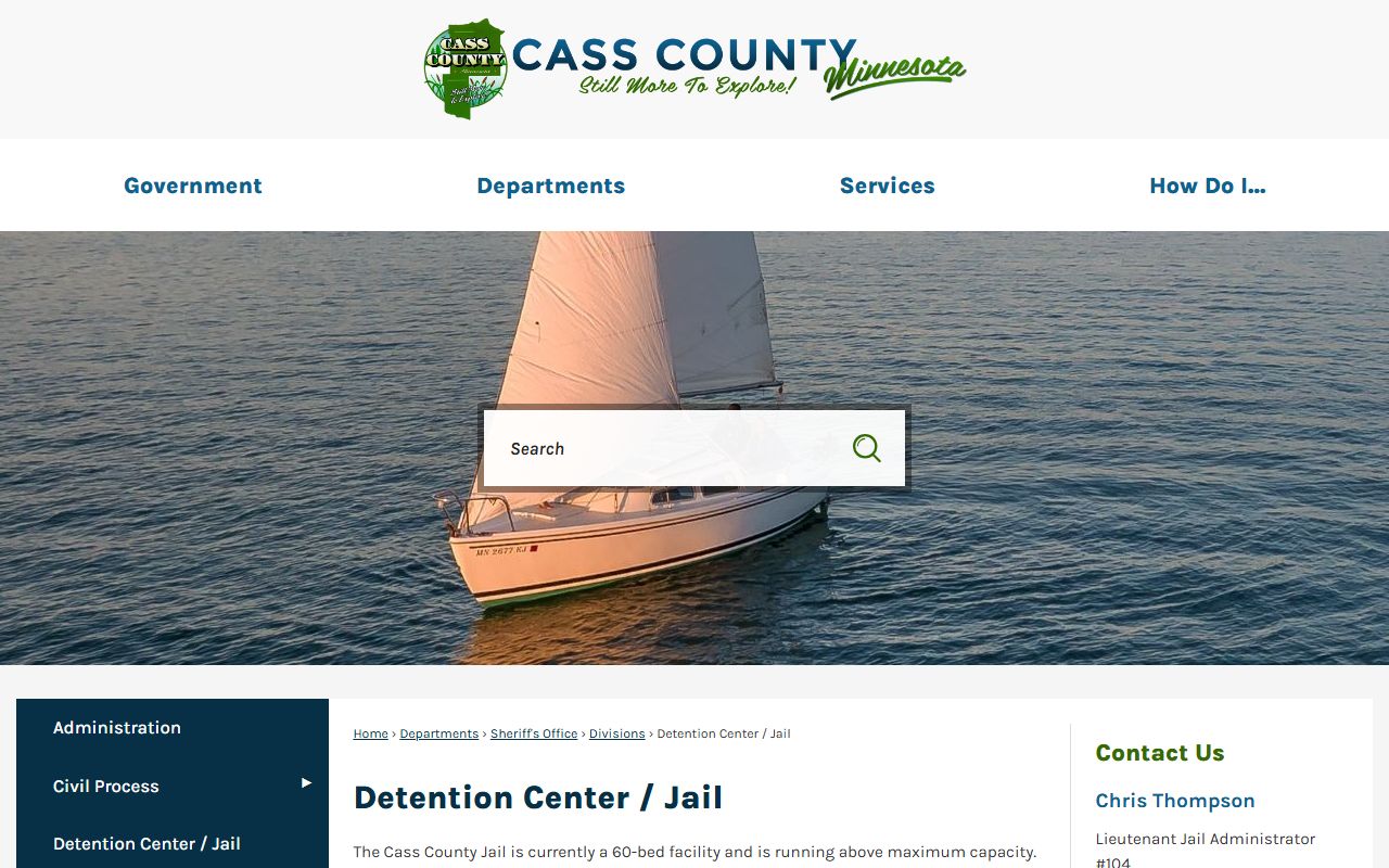 Cass County Detention Center page with jail roster information