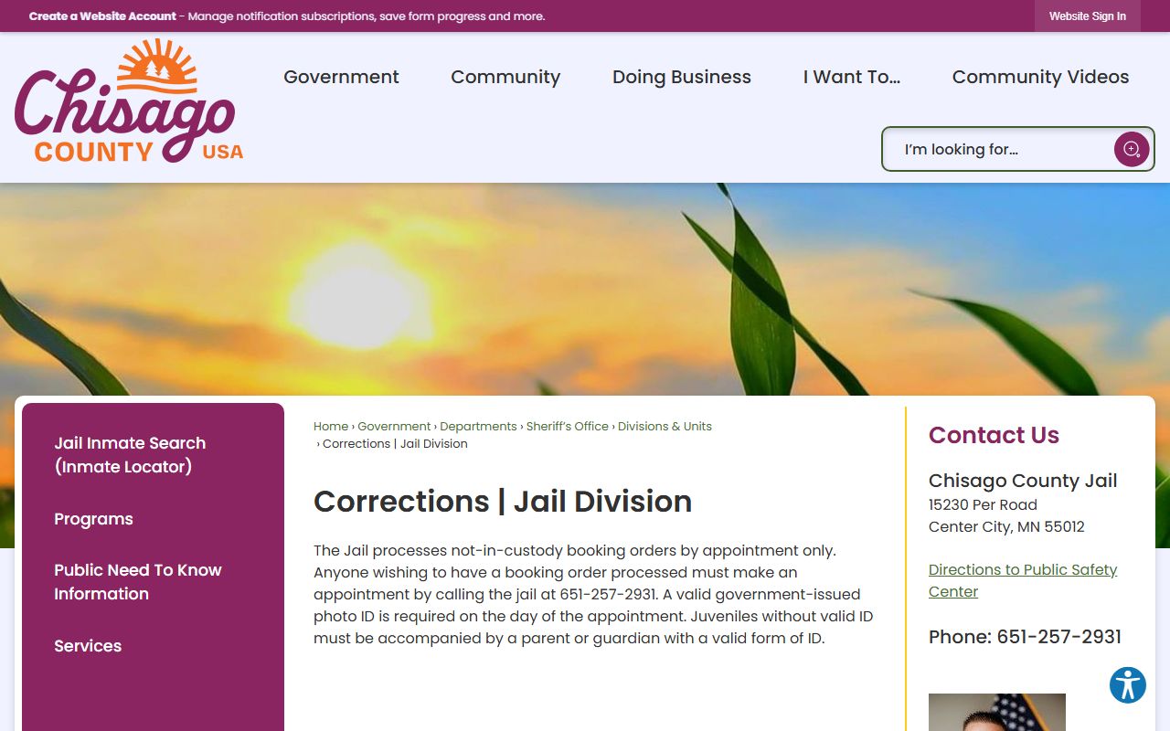 Chisago County corrections and jail division page for jail roster information