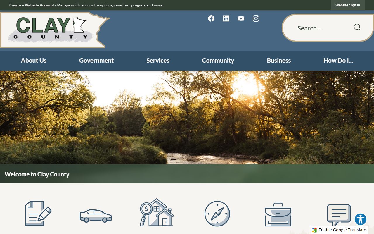 Clay County government website homepage for jail roster access