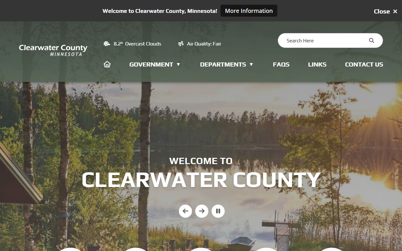 Clearwater County government website for jail roster and county services