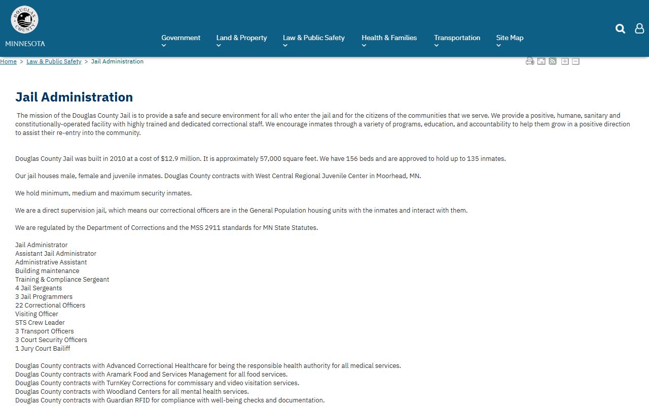 Douglas County jail administration page with jail roster access