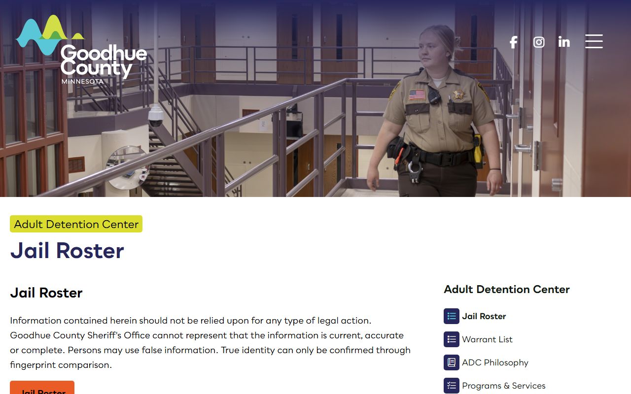 Goodhue County jail roster showing current inmates