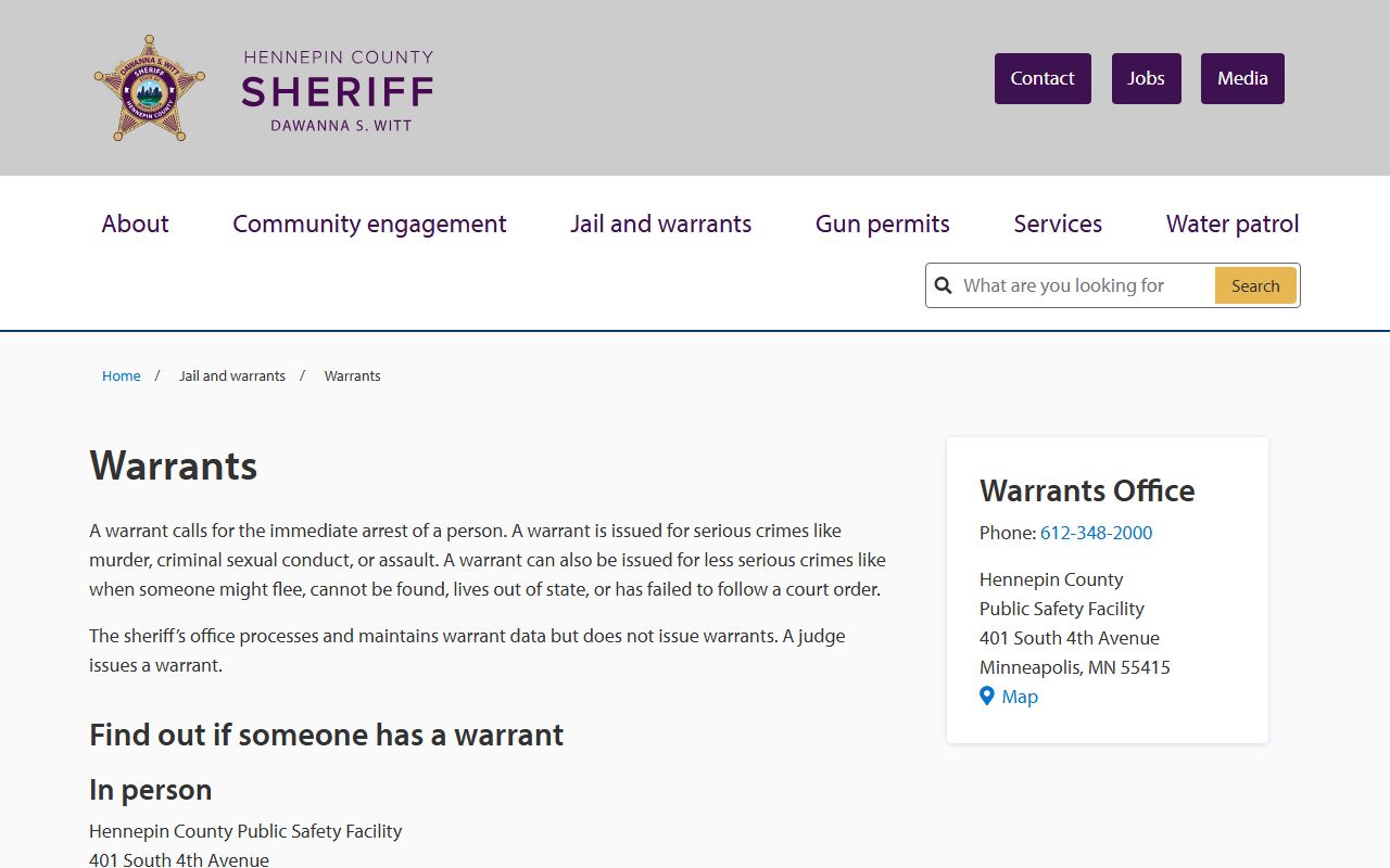 Hennepin County warrants and jail roster page