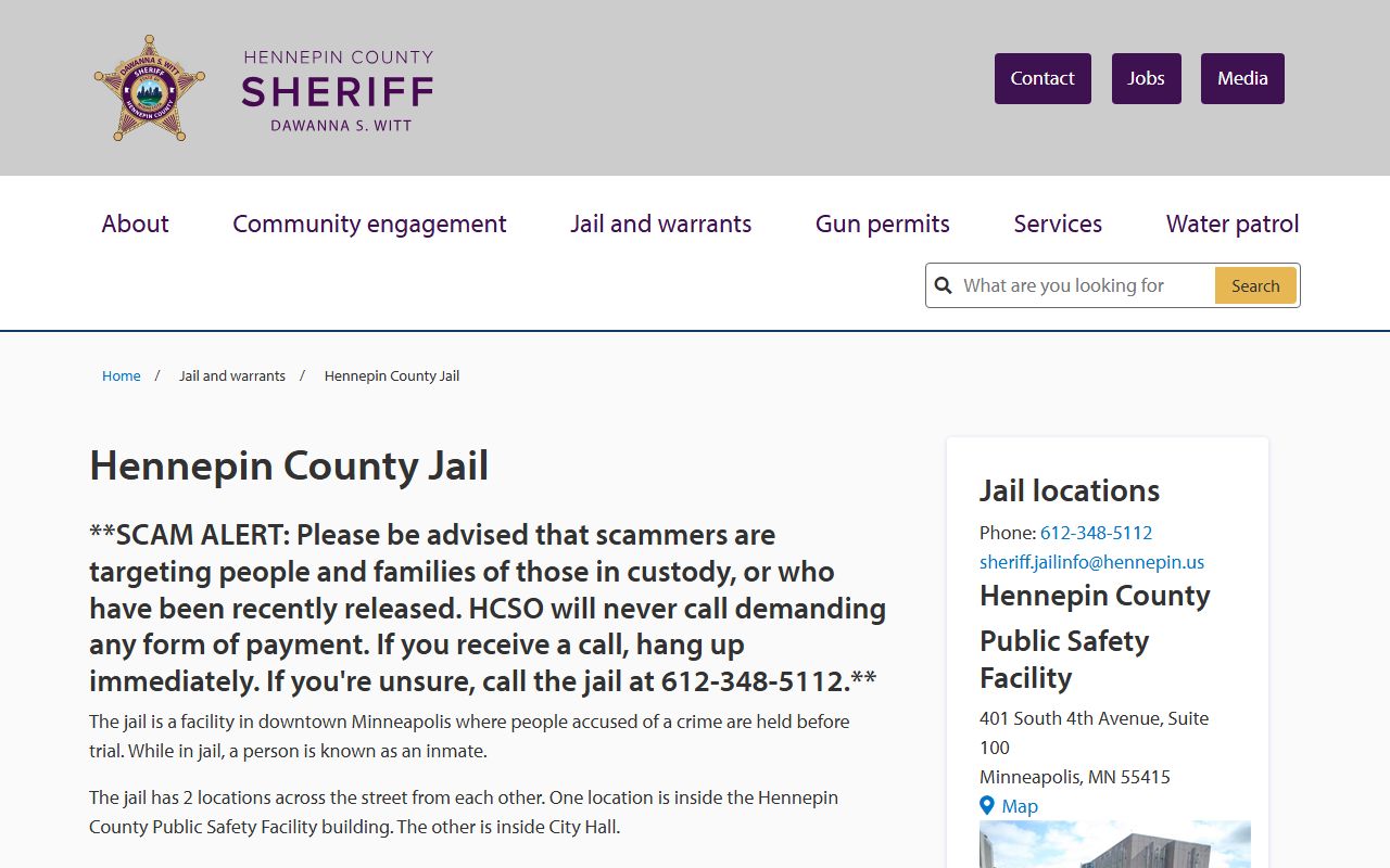 Hennepin County jail information page
