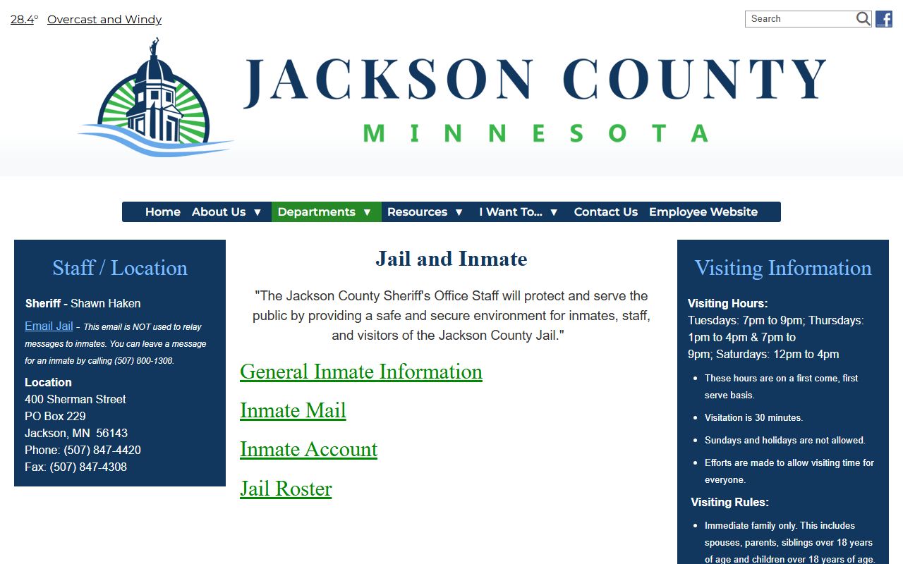 Jackson County jail and inmate page with jail roster information
