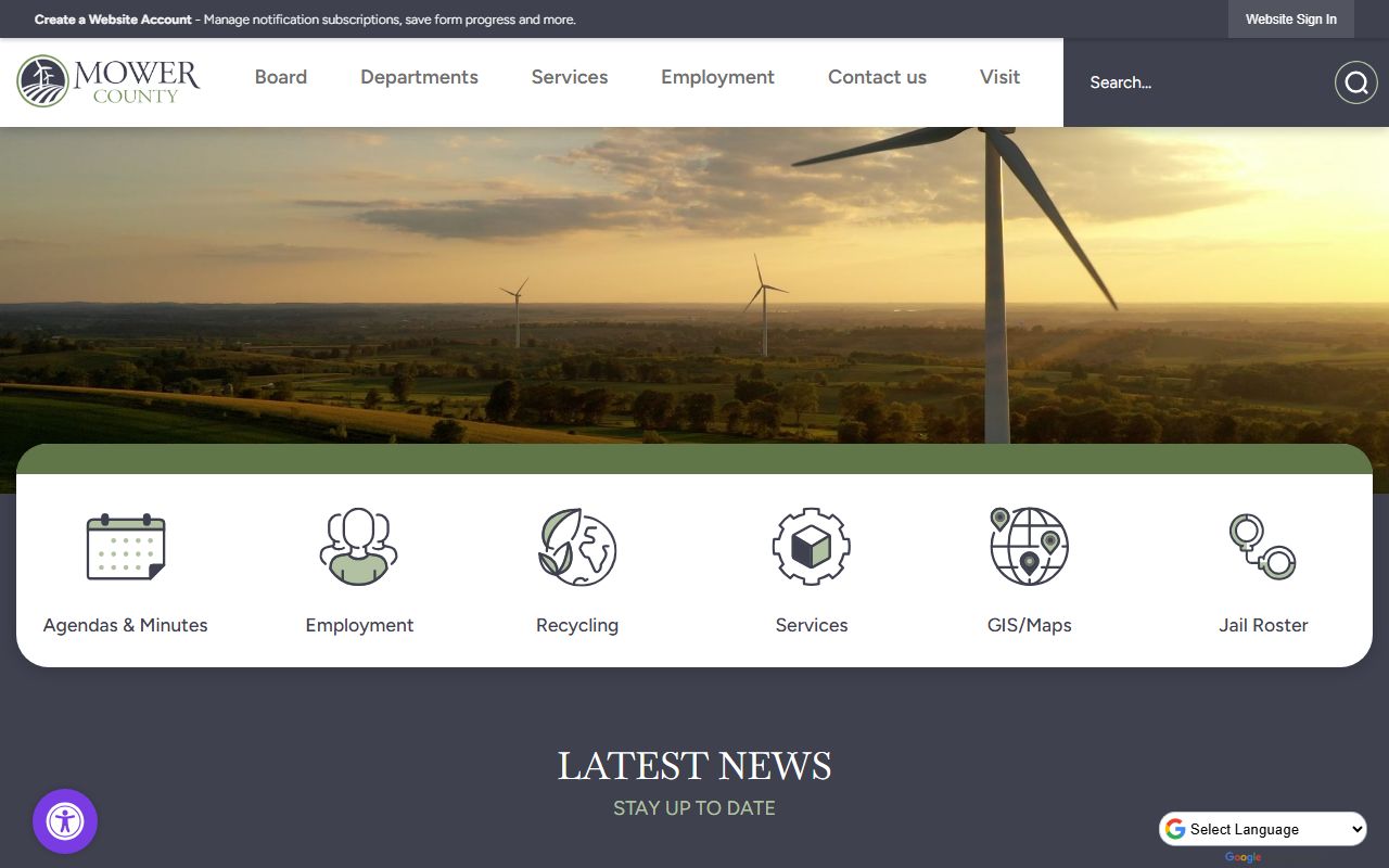 Mower County website with links to jail roster and sheriff services