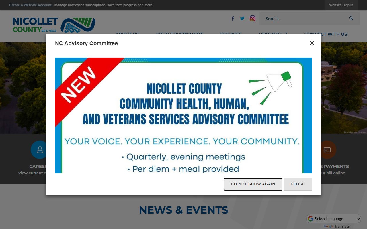 Nicollet County website for jail roster and government services