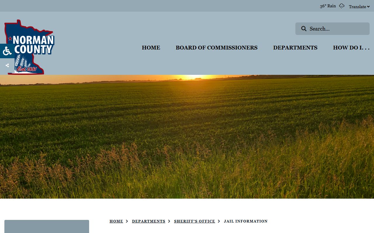 Norman County jail information page with inmate and facility details