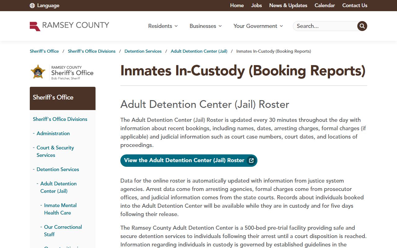 Ramsey County Adult Detention Center roster with current inmates