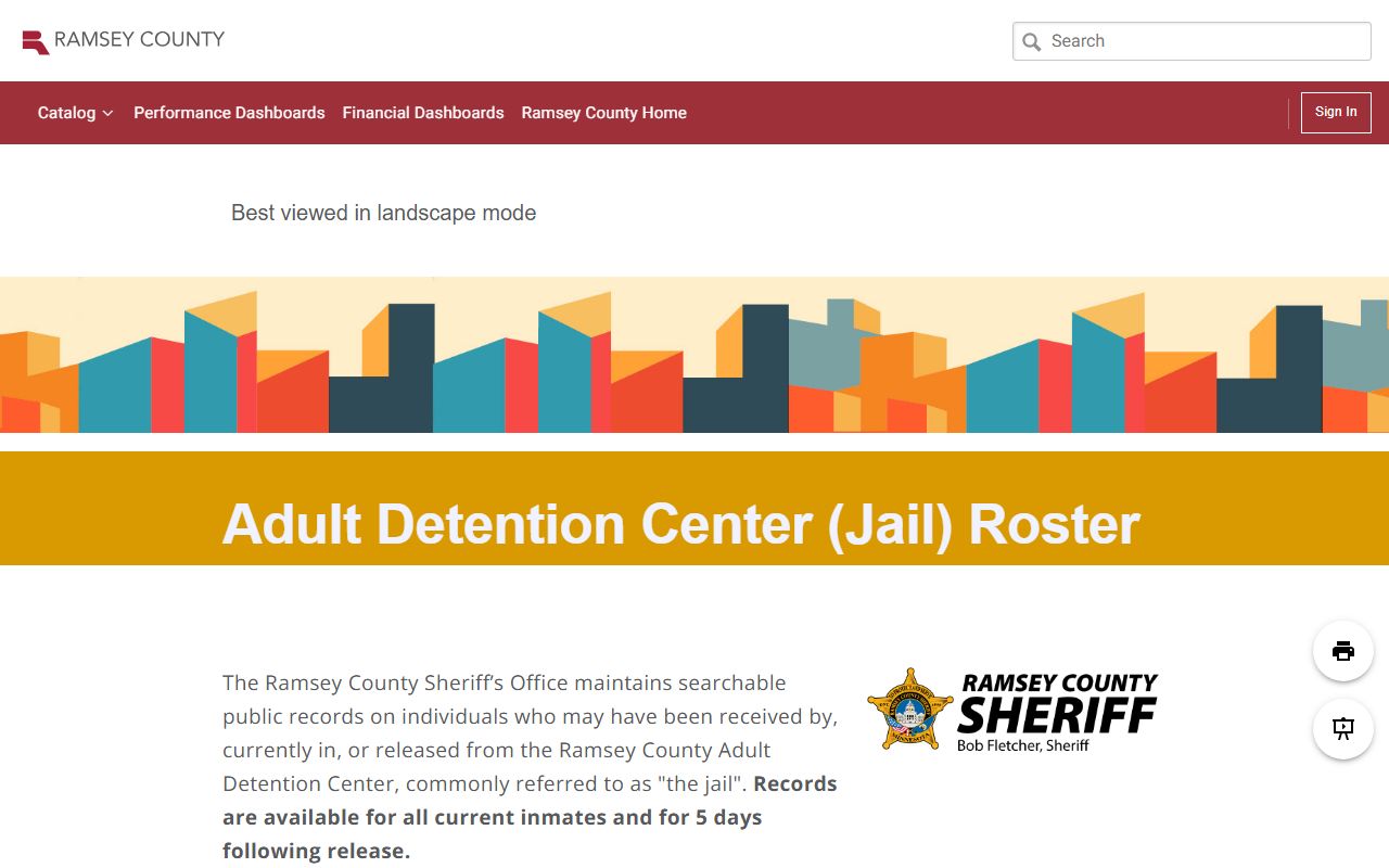 Ramsey County Open Data Portal showing jail roster records