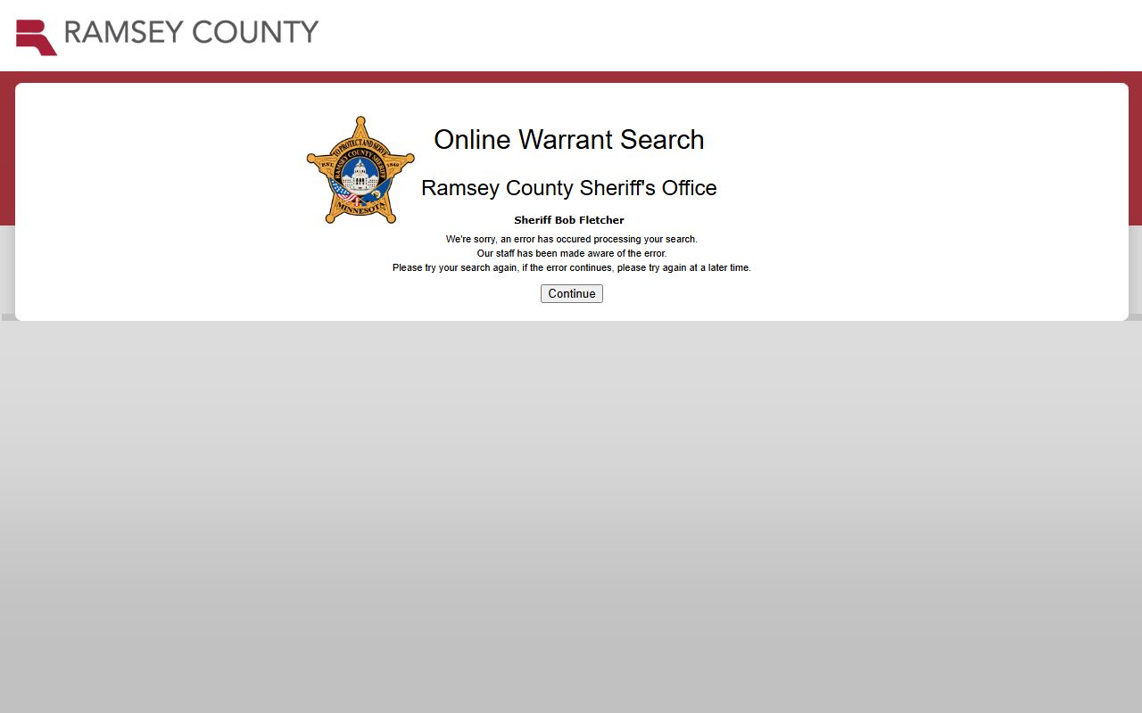 Ramsey County warrant search tool for jail roster related lookups