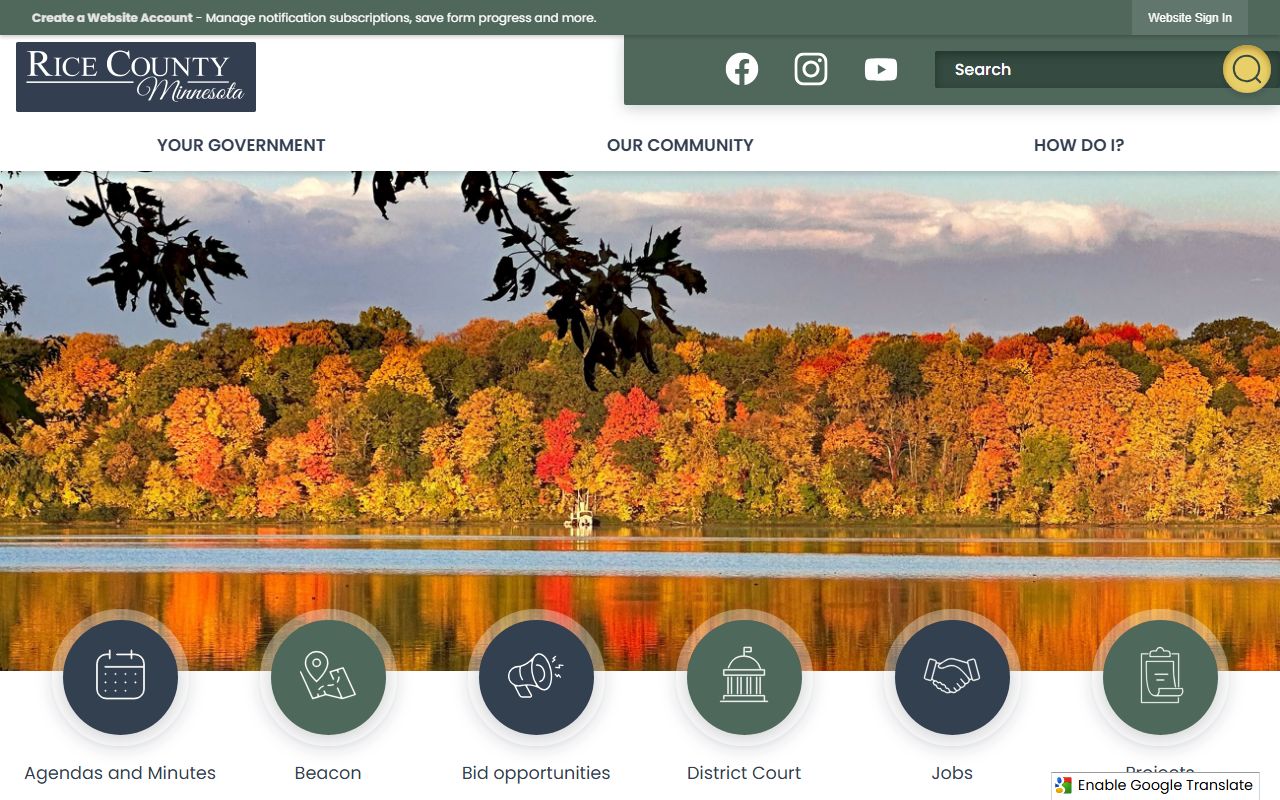 Rice County website showing jail roster access and sheriff information