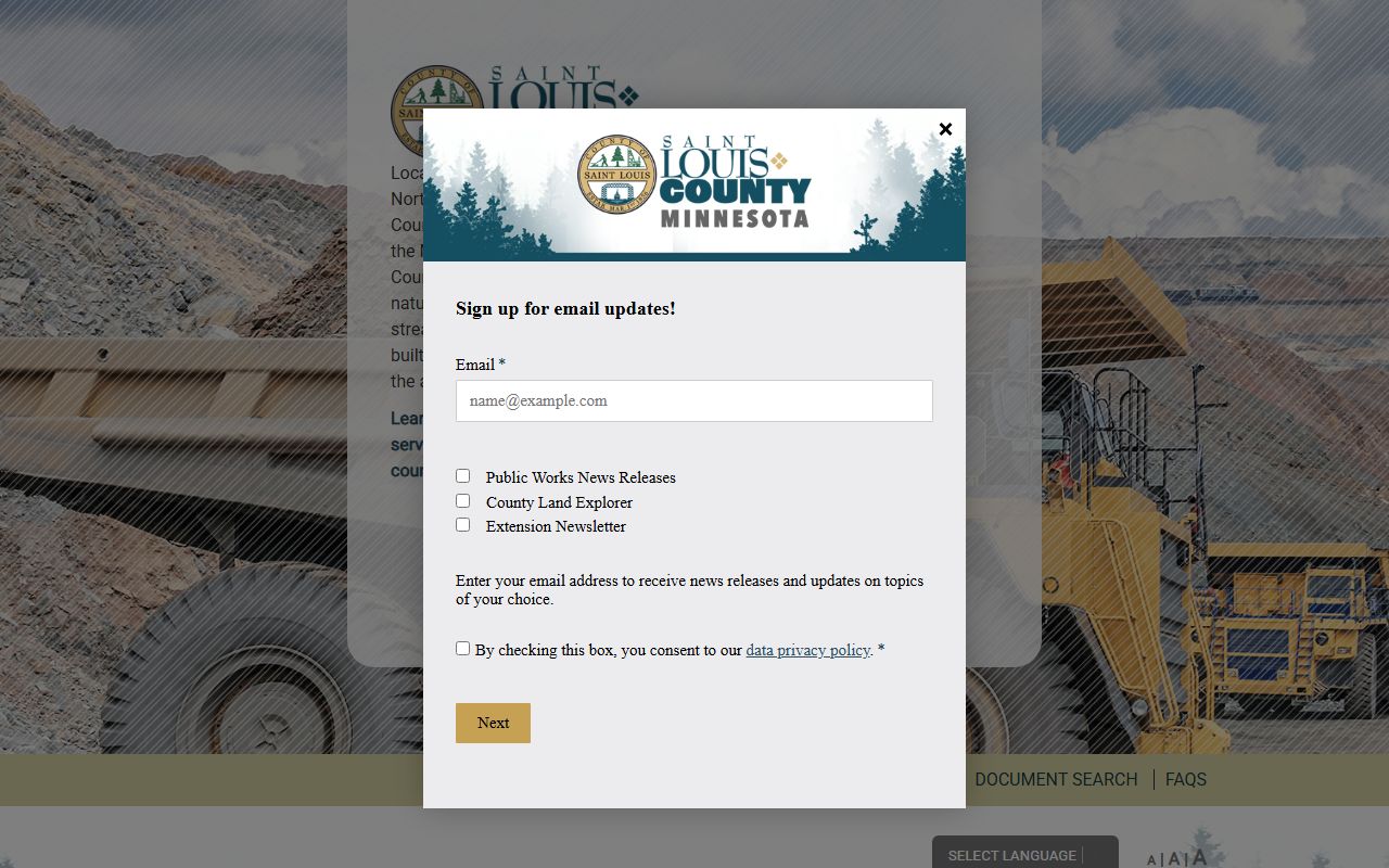 St. Louis County website with jail roster access