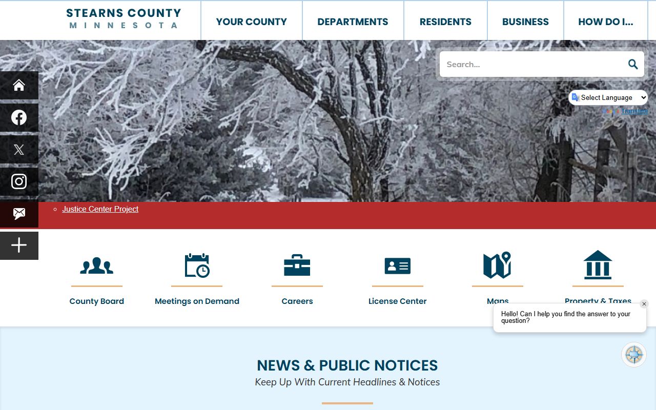 Stearns County website with jail roster access