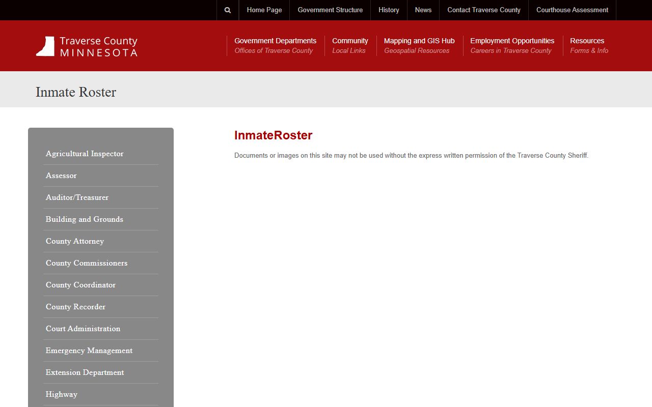 Traverse County inmate roster showing current detainees