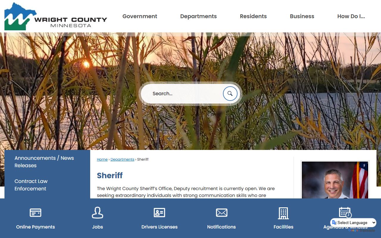 Wright County Sheriff's Office page with jail information and roster access
