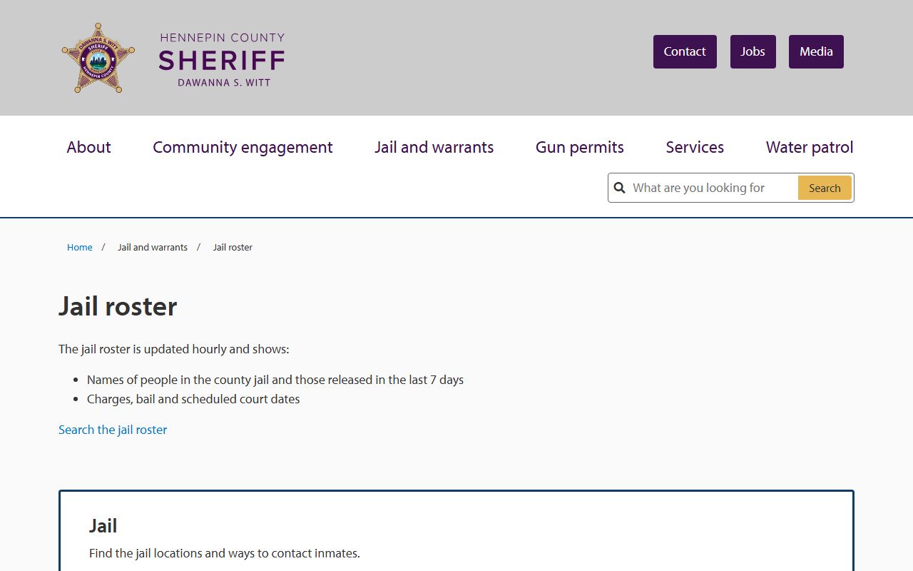 Minnesota Hennepin County jail roster search portal