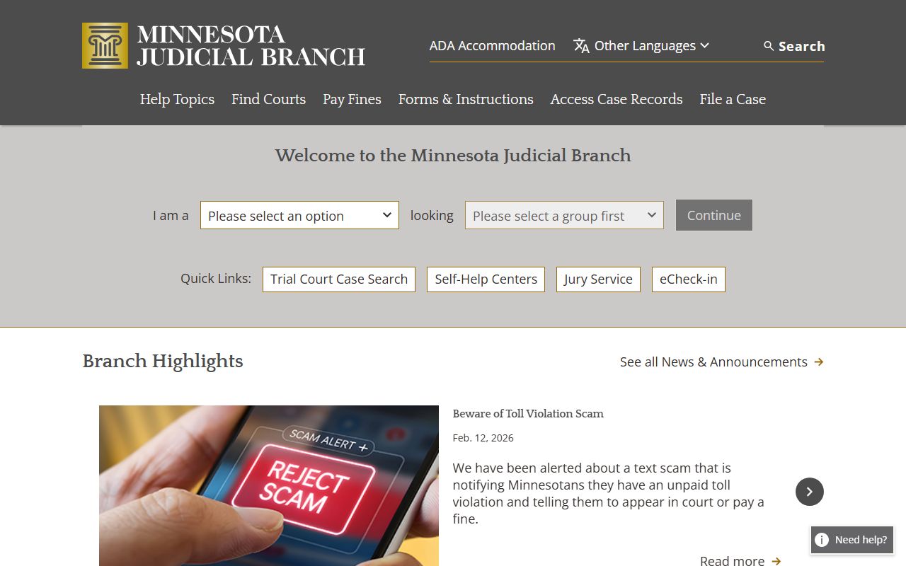 Minnesota court records online search portal for jail roster related cases